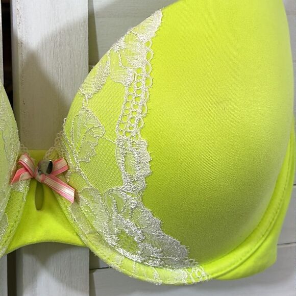 Victoria Secret Bra 34E 34DD Push Up Convertible Neon Green - Picture 3 of 10